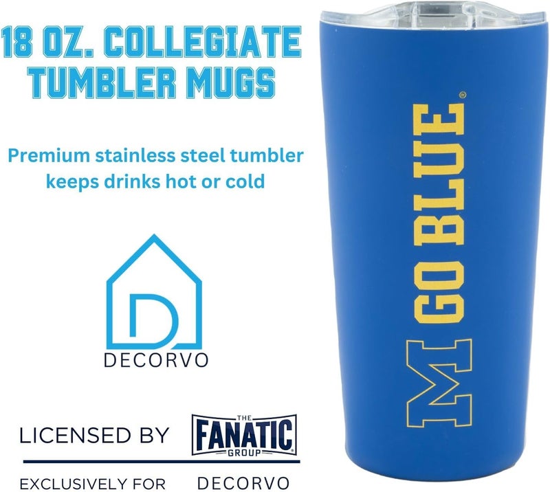 Decorvo Officially Licensed Collegiate Stainless Steel Tumbler - Double Walled Insulated Travel Tumbler with Slide Lid - 18 oz (Michigan - Blue) - Image 4